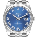 Rolex Datejust 41 Steel White Gold Blue Roman Dial Mens Watch 126334 Box Card