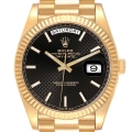 Rolex President Day-Date 40 Black Diagonal Dial Yellow Gold Mens Watch 228238 Box Card