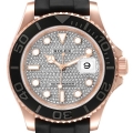 Rolex Yachtmaster 40mm Rose Gold Diamond Pave Dial Oysterflex Watch 116655 Box Card