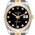 Rolex Datejust Steel Yellow Gold Black Diamond Dial Mens Watch 116233