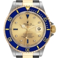 Rolex Submariner Steel Yellow Gold Diamond Sapphire Serti Dial Mens Watch 16613 Box Service Card
