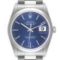 Rolex Datejust Blue Dial Smooth Bezel Steel Mens Watch 16200 Box Papers