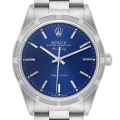 Rolex Air King Blue Dial Engine Turned Bezel Steel Mens Watch 14010