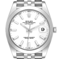 Rolex Datejust 41 White Dial Smooth Bezel Steel Mens Watch 126300 Unworn