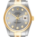 Rolex Datejust Steel Yellow Gold Slate Diamond Dial Mens Watch 16233