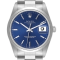 Rolex Date Blue Dial Smooth Bezel Steel Mens Watch 15200