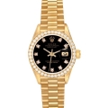 Rolex Datejust President Yellow Gold Black Diamond Dial Ladies Watch 69138