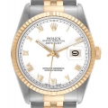 Rolex Datejust Steel Yellow Gold White Roman Dial Mens Watch 16233