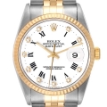 Rolex Datejust Steel Yellow Gold White Diamond Dial Mens Watch 16233 Box Papers