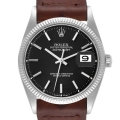 Rolex Datejust Steel White Gold Black Dial Vintage Mens Watch 1601