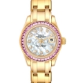 Rolex Pearlmaster Yellow Gold Mother of Pearl Diamond Pink Sapphire Ladies Watch 80308