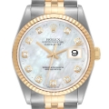 Rolex Datejust Steel Yellow Gold Mother of Pearl Diamond Mens Watch 16233 Box Papers