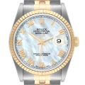 Rolex Datejust Steel Yellow Gold Mother of Pearl Dial Mens Watch 16233
