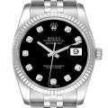 Rolex Datejust Steel White Gold Black Diamond Dial Mens Watch 116234