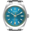Rolex Milgauss Blue Dial Green Crystal Steel Mens Watch 116400GV Box Card
