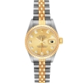 Rolex Datejust Steel Yellow Gold Champagne Diamond Dial Ladies Watch 69173