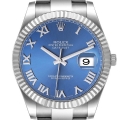 Rolex Datejust II Steel White Gold Blue Roman Dial Mens Watch 116334 Box Card
