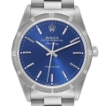 Rolex Air King Blue Dial Engine Turned Bezel Steel Mens Watch 14010