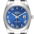 Rolex Datejust 41 Blue Roman Dial Steel Mens Watch 126300 Box Card