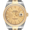 Rolex Datejust Steel Yellow Gold Champagne Tapestry Dial Mens Watch 16233