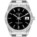 Rolex Date Black Dial Engine Turned Bezel Steel Mens Watch 15210