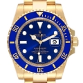 Rolex Submariner Yellow Gold Blue Dial Ceramic Bezel Mens Watch 116618