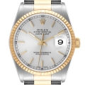 Rolex Datejust Steel Yellow Gold Silver Dial Mens Watch 16233 Box Papers