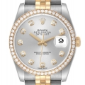 Rolex Datejust 36 Steel Yellow Gold Silver Dial Diamond Bezel Mens Watch 116243