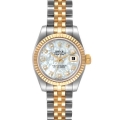 Rolex Datejust Steel Yellow Gold Mother Of Pearl Diamond Ladies Watch 179173 Box Papers