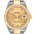 Rolex Datejust Turnograph Steel Yellow Gold Champagne Dial Mens Watch 16263