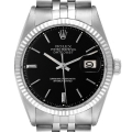 Rolex Datejust Steel White Gold Black Dial Vintage Mens Watch 1601
