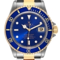 Rolex Submariner Steel Yellow Gold Blue Dial Mens Watch 16613 Box Papers