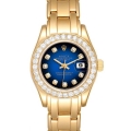 Rolex Pearlmaster Yellow Gold Blue Vignette Diamond Ladies Watch 69298