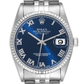 Rolex Datejust 36 Steel White Gold Blue Roman Dial Mens Watch 16234 Box Papers Rolex Datejust 36 Steel White Gold Blue Roman Dial Mens Watch 16234 Box Papers