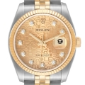 Rolex Datejust Steel Yellow Gold Diamond Dial Mens Watch 116233 Box Card