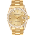 Rolex Datejust President Midsize Yellow Gold Diamond Bezel Ladies Watch 68158
