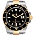 Rolex Submariner Steel Yellow Gold Black Diamond Dial Mens Watch 116613