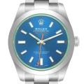 Rolex Milgauss Blue Dial Green Crystal Steel Mens Watch 116400GV Unworn