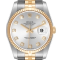 Rolex Datejust Steel Yellow Gold Silver Diamond Dial Mens Watch 116233