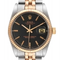 Rolex Datejust Steel Rose Gold Black Pie Pan Dial Vintage Mens Watch 1601