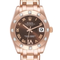 Rolex Pearlmaster 34mm Chocolate Dial Rose Gold Diamond Ladies Watch 81315