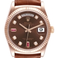 Rolex President Day Date Rose Gold Diamond Ruby Dial Mens Watch 118135 Box Card