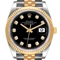 Rolex Datejust Steel Yellow Gold Black Diamond Dial Mens Watch 126233