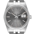 Rolex Datejust Steel White Gold Grey Tapestry Dial Vintage Mens Watch 16014 Box Papers
