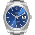 Rolex Date Stainless Steel Blue Baton Dial Mens Watch 115200