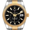 Rolex Sky Dweller Steel Yellow Gold Black Dial Mens Watch 326933 Box Card