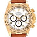 Rolex Daytona White Dial Brown Strap Yellow Gold Mens Watch 16518