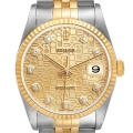 Rolex Datejust Steel Yellow Gold Jubilee Diamond Dial Mens Watch 16233 Box Paper