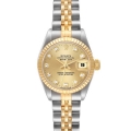 Rolex Datejust Steel Yellow Gold Champagne Diamond Dial Ladies Watch 69173
