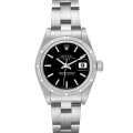 Rolex Date Steel Black Baton Dial Oyster Bracelet Ladies Watch 79190